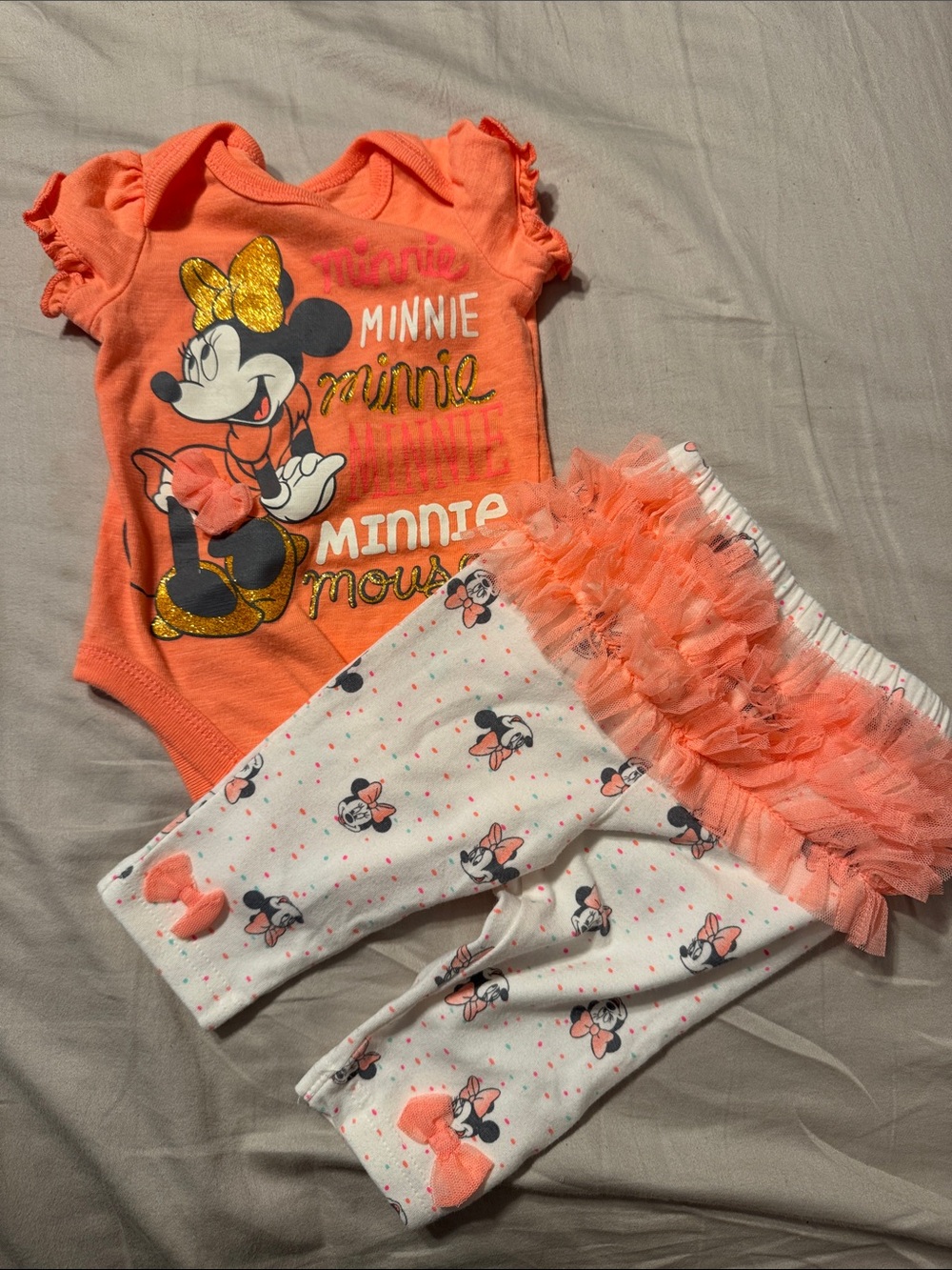 Disney Minnie Mouse Coral Ruffle Baby Pajama Set- Newborn